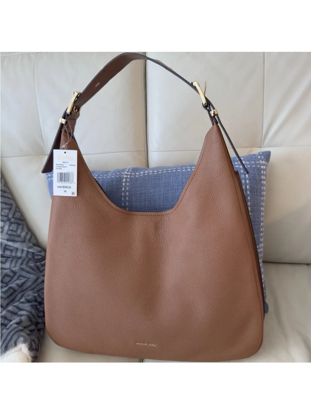 Michael Kors Cognac Pebbled Leather Hobo Shoulder Bag
